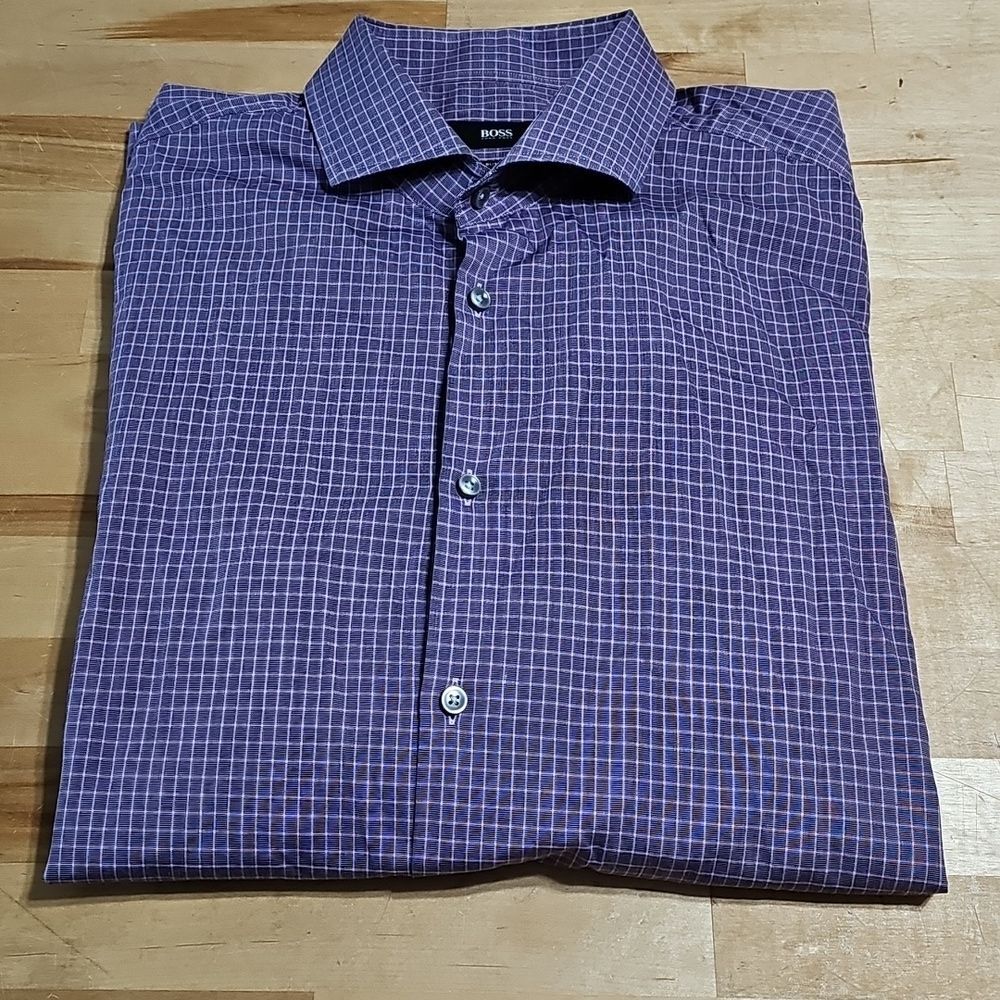 Hugo Boss Slim Fit Purple Check Dress Shirt 17